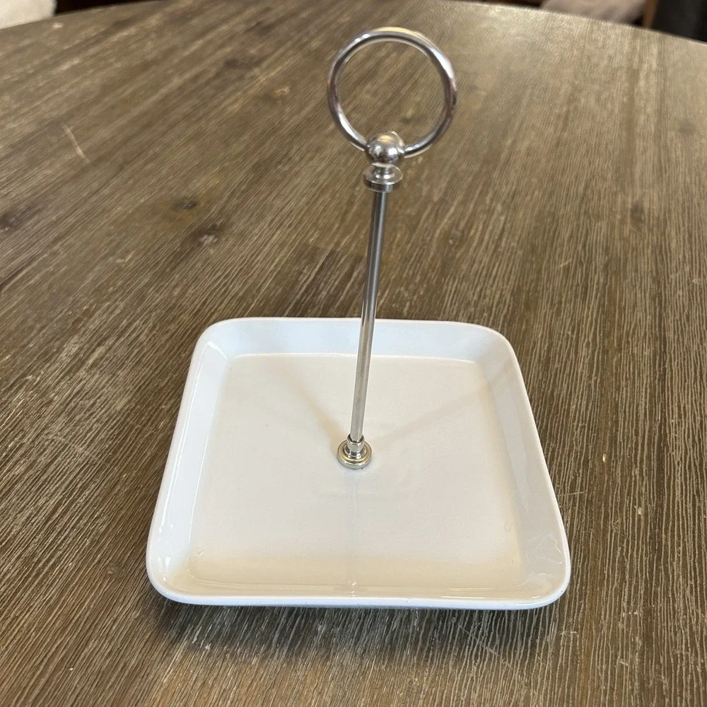 Pottery Barn Great White Square Porcelain Tidbit Serving Tray Ring Handle